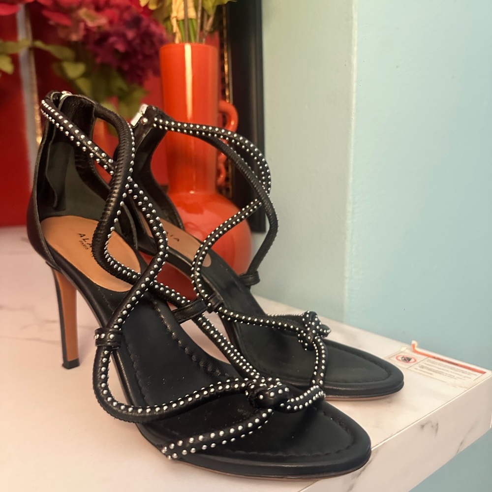 Alaia Black Studded Strappy Heels